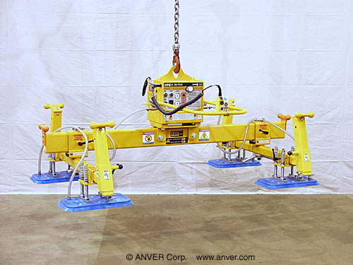 ANVER Four Pad Electric Powered Lifter with Four Pad Lifting Frame for Lifting & Handling Metal Panels 12 ft x 6 ft (3.7 m x 1.8 m) up to 4400 lbs (1996 kg)